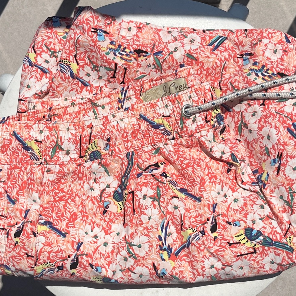 J. Crew Orange Bird Print Swim Shorts (M) (Never Worn)